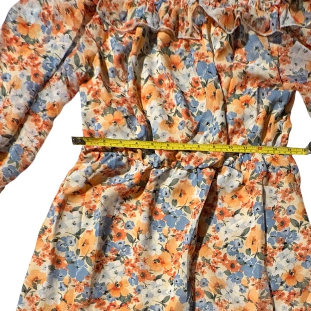 NWT Women M Floral Off The Shoulder Ruffle Mini Dress Orange Blue Easter Wedding - Picture 6 of 9